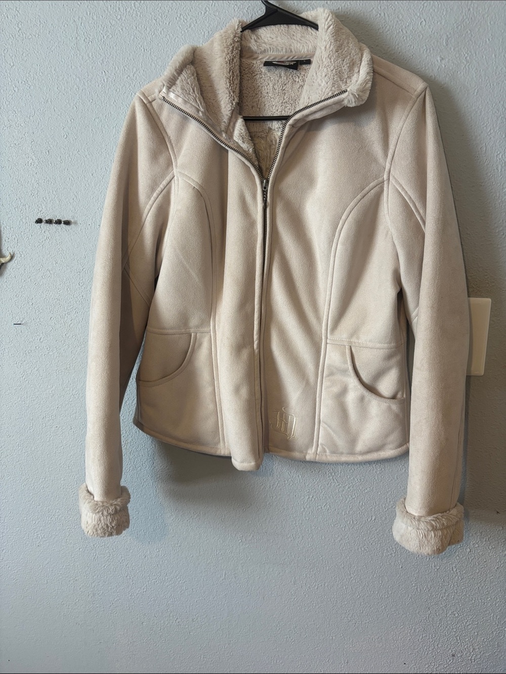 Harley-Davidson Women's Cream Teddy Jacket with Fleece Trim